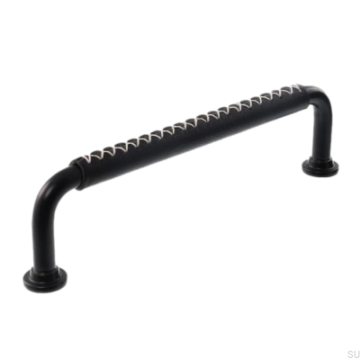 Tirador para mueble longitudinal LX 1353 128 Negro con Cuero Negro