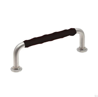Tirador para mueble alargado LL 1353 96 Níquel cepillado con cuero negro