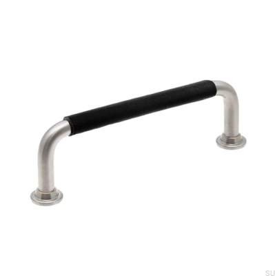 Tirador para mueble alargado LS 1353 96 Níquel cepillado con cuero negro