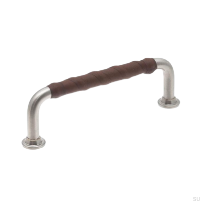 Tirador para mueble alargado 1353 96 Níquel Cepillado con Piel Marrón