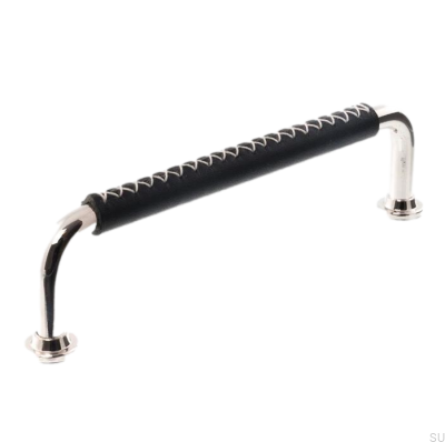 Tirador para mueble alargado LX 1353 96 Níquel pulido con cuero negro