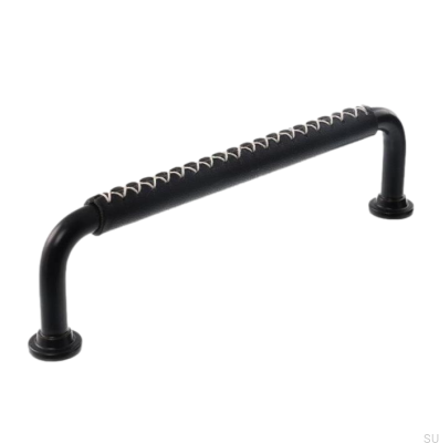 Tirador para mueble longitudinal LX 1353 96 Negro con Cuero Negro