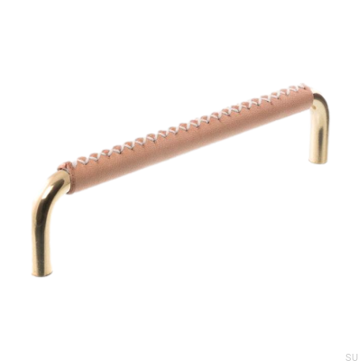 Tirador para mueble alargado 7353 128 Latón pulido con cuero