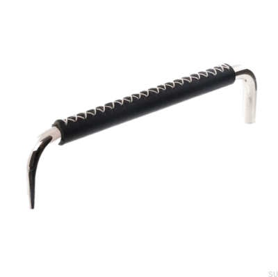 Tirador para mueble alargado LX 7353128 Níquel pulido con cuero negro