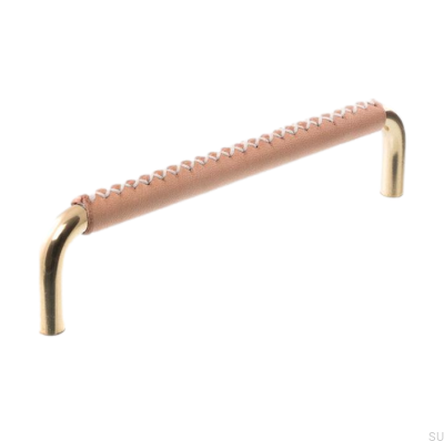 Tirador para mueble alargado 7353 96 Latón pulido con cuero