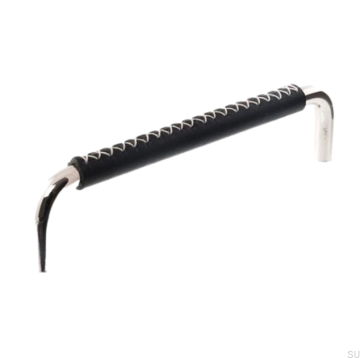 Tirador para mueble alargado LX 7353 96 Níquel pulido con cuero negro