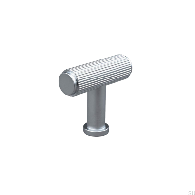 Perilla para muebles de metal plateado con rayas Salo en forma de T