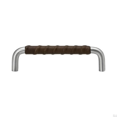 Tirador para mueble alargado Ss-A 128, acero, cuero marrón oscuro