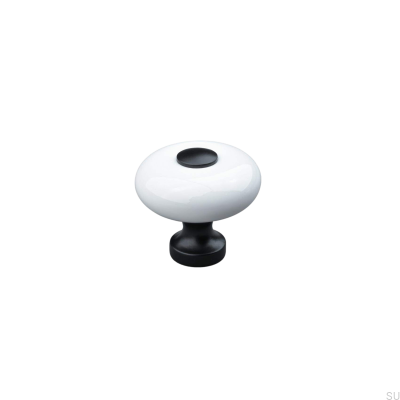 Tods 30 Pomo para mueble de porcelana, blanco y negro