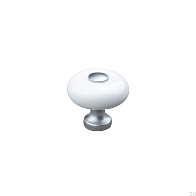 Pomo para mueble Tods 30 Porcelana Blanco con Plata