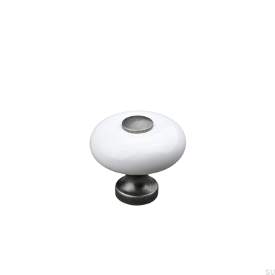 Pomo para mueble Tods 30 de porcelana blanca con hojalata antigua