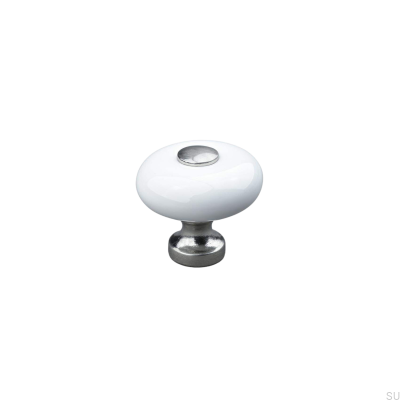 Pomo para mueble Tods 30 de porcelana blanca y oro cepillado