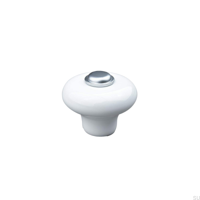 Pomo para mueble Verna 2024 36, Porcelana, Blanco y Plata