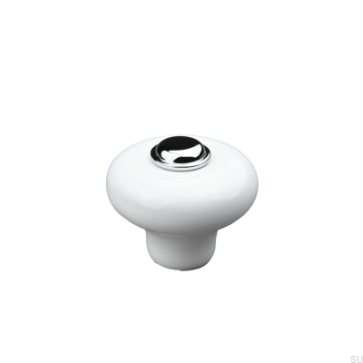 Pomo para mueble Verna 2024 36, porcelana blanca con cromo brillo