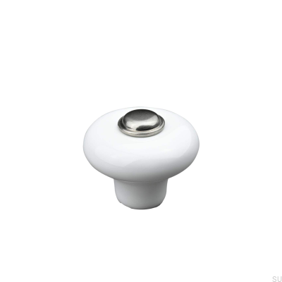 Pomo para mueble Verna 2024 36 Porcelana Blanco con Plata Cepillada