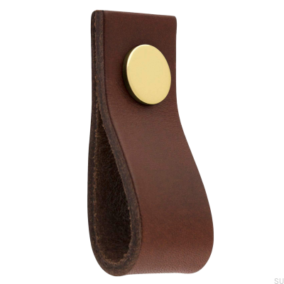 Pomo para muebles de cuero Loop Ari, marrón y dorado