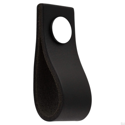 Pomo para muebles de cuero negro Loop Ari con cromo pulido