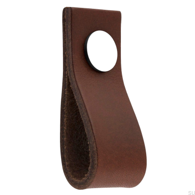 Pomo para muebles de cuero marrón Loop Ari con cromo pulido