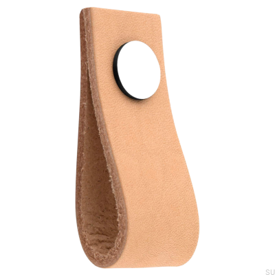 Pomo para muebles de cuero marrón claro Loop Ari con cromo pulido
