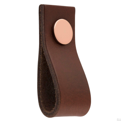 Pomo para mueble Loop Ari cuero marrón con cobre