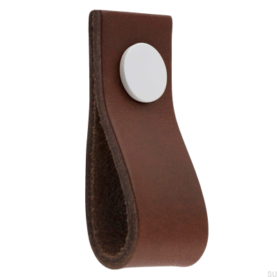 Pomo para muebles de cuero Loop Ari, marrón y blanco