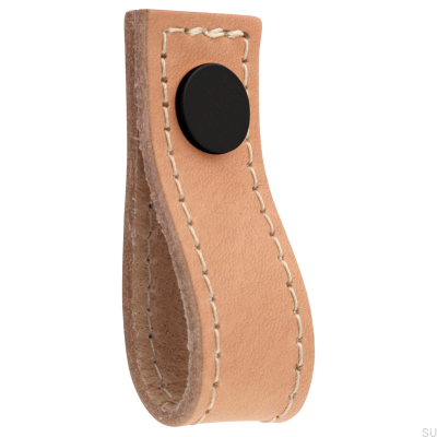 Pomo para mueble Loop Avio de cuero, marrón claro con negro
