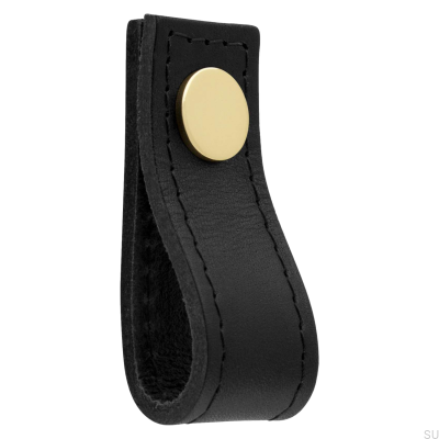Pomo para mueble Loop Avio de cuero, negro y dorado