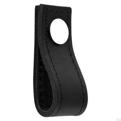 Pomo para muebles Loop Avio de cuero negro con cromo pulido