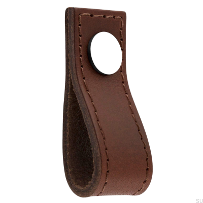 Perilla para muebles Loop Avio de cuero marrón con cromo pulido