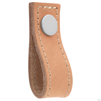 Pomo para muebles Loop Avio de cuero marrón claro con cromo pulido