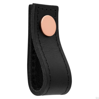 Pomo para mueble Loop Avio de piel negro con cobre
