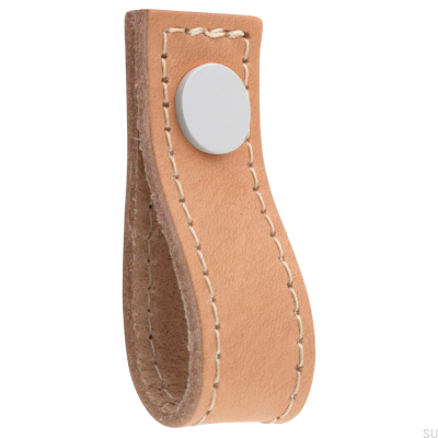 Pomo para mueble Loop Avio de cuero, marrón claro y blanco