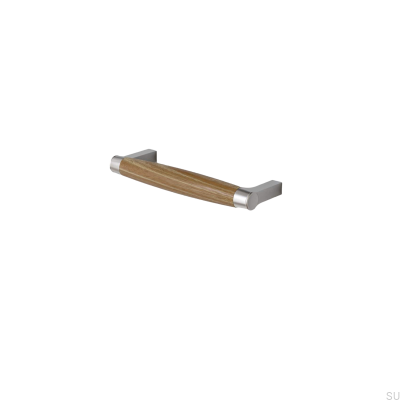 Tirador para mueble alargado Hjo 128 Plata cepillado con madera de roble