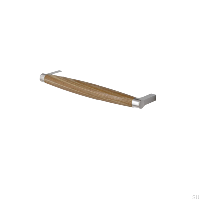 Tirador para mueble alargado Hjo 192 Plata cepillado con madera de roble