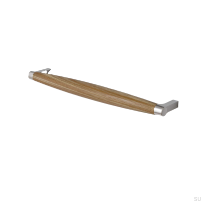Tirador para mueble alargado Hjo 256, plata cepillado con madera de roble