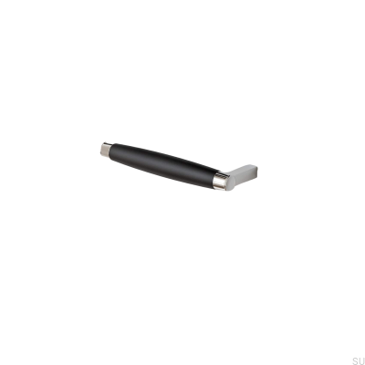 Tirador para mueble rectangular Hjo 128, metal negro mate con cromo
