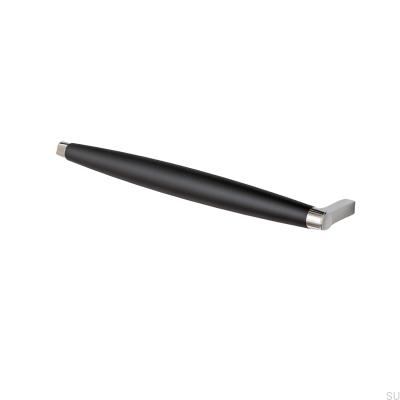 Tirador para mueble rectangular Hjo 256, metal negro mate con cromo