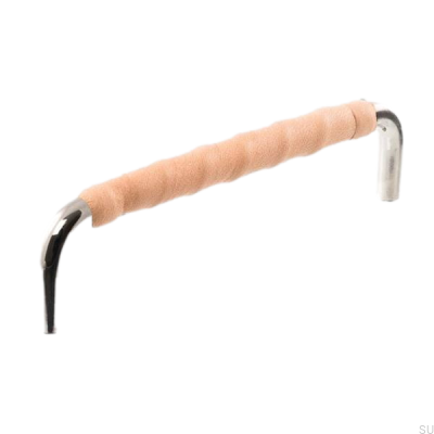 Tirador para mueble alargado LL 7353 96 Níquel pulido con cuero natural