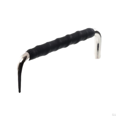 Tirador para mueble alargado LL 7353 96 Níquel pulido con cuero negro