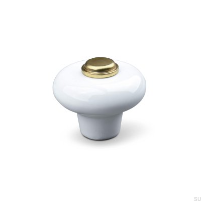 Pomo para mueble Verna 2024 36, Porcelana, Blanco y Dorado