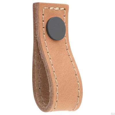 Pomo para mueble Loop Avio de cuero, marrón claro y gris