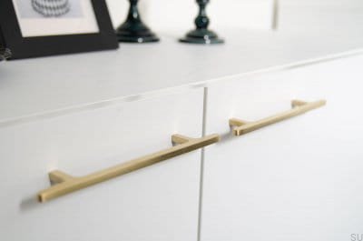Tirador para mueble alargado Flat Line 128, latón cepillado, sin barnizar