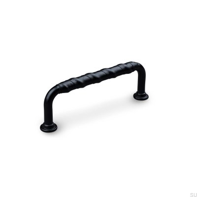 Tirador para mueble rectangular Burano Wrapped 96, metal negro con cuero negro