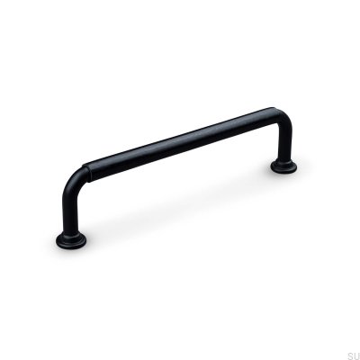  Tirador para mueble rectangular Burano Swept 128, metal negro con cuero negro