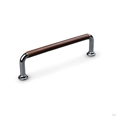 Tirador para mueble Oblongo Burano Swept 128 Cromo Pulido con Cuero Marrón