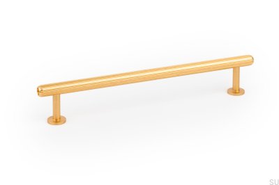 Tirador para mueble rectangular Rille Mini 160, aluminio cepillado y dorado