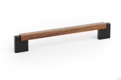 Tirador para mueble rectangular Duo Mini 160 Madera Nogal Italiano con Aluminio Negro