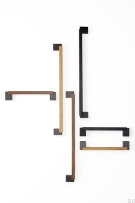 Tirador para mueble rectangular Duo Mini 160 Madera Nogal Italiano con Aluminio Negro