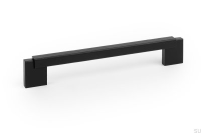 Tirador para mueble rectangular Duo Mini 160, Madera, Negro con Aluminio Negro