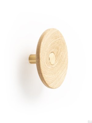 Colgador de pared Zoot 120 de madera de roble y aluminio cepillado dorado